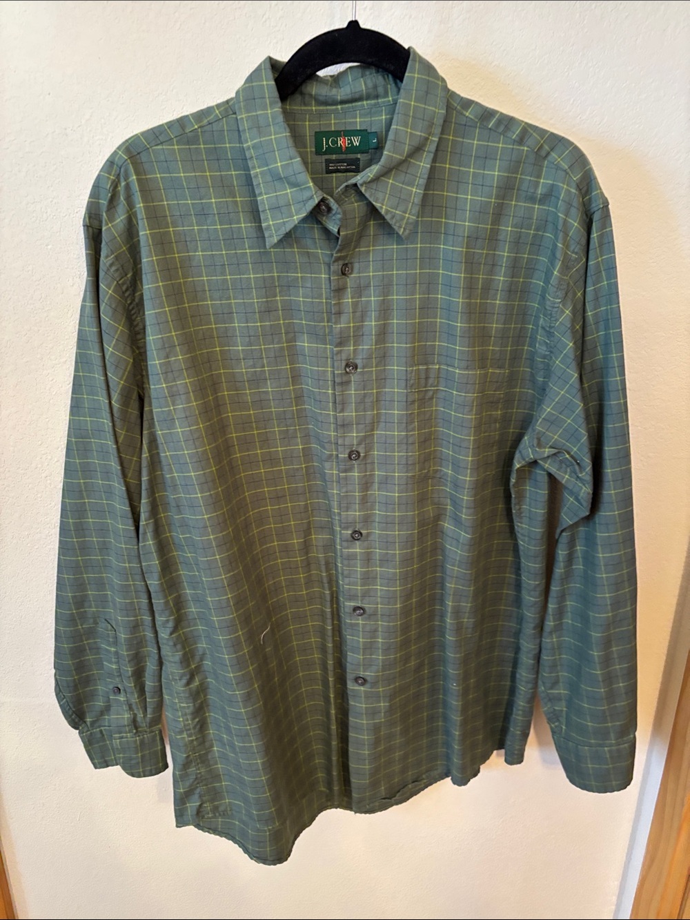 J. Crew Men's Olive and Yellow Plaid Button-Down Shirt